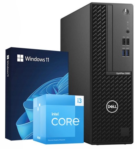 Komputer DELL OPTIPLEX 3080 SFF I3-10100 DDR4 16GB NVMe 256GB W11P DVD - Klasa A - Gwarancja 24M